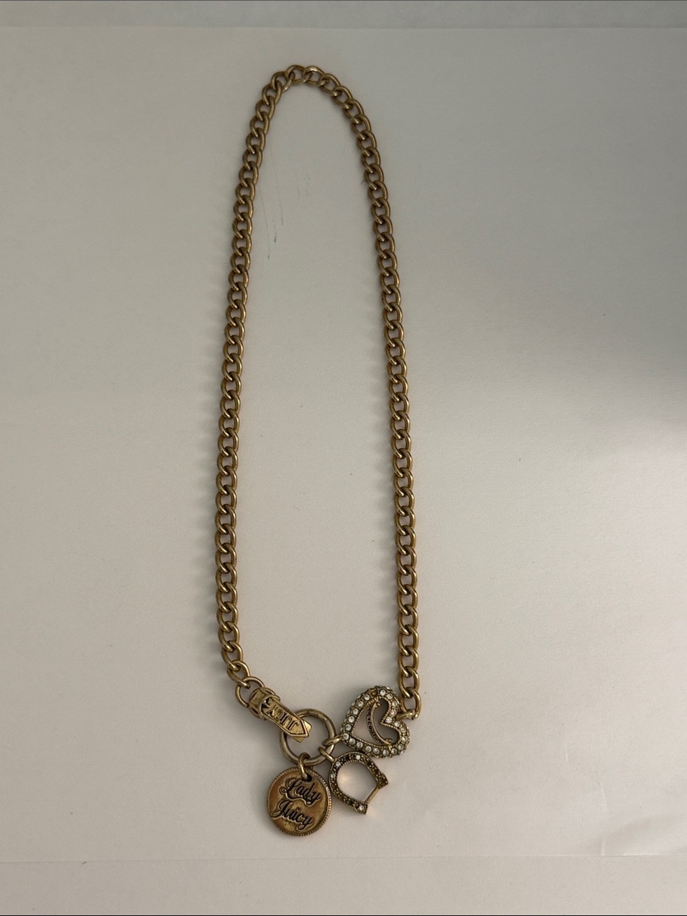 Juicy Couture Gold-Tone Chain Necklace with Heart and Logo Charms